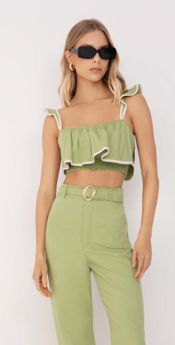 Cropped linho resort babados